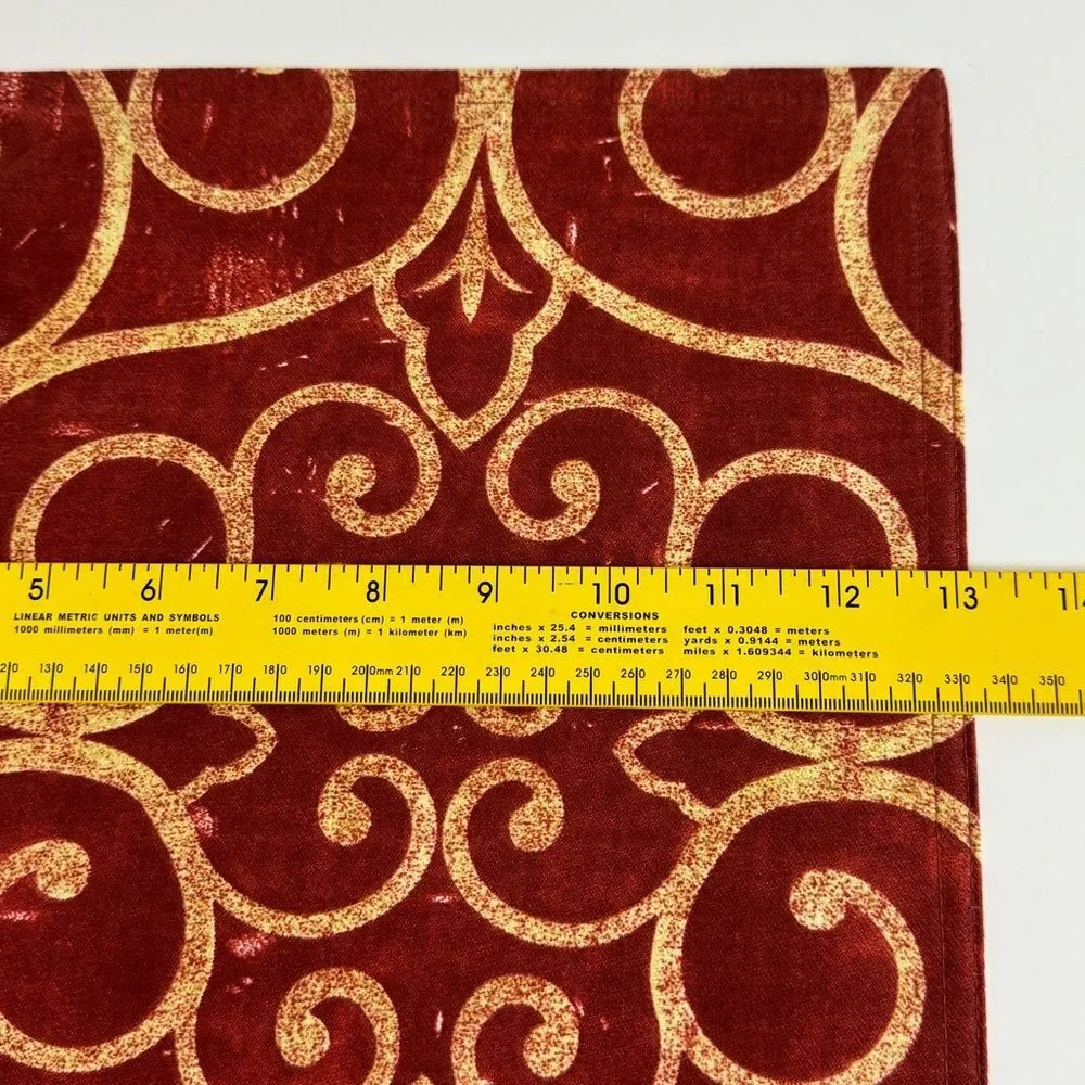 4 Red Yellow Scroll Pattern Fabric Placemats